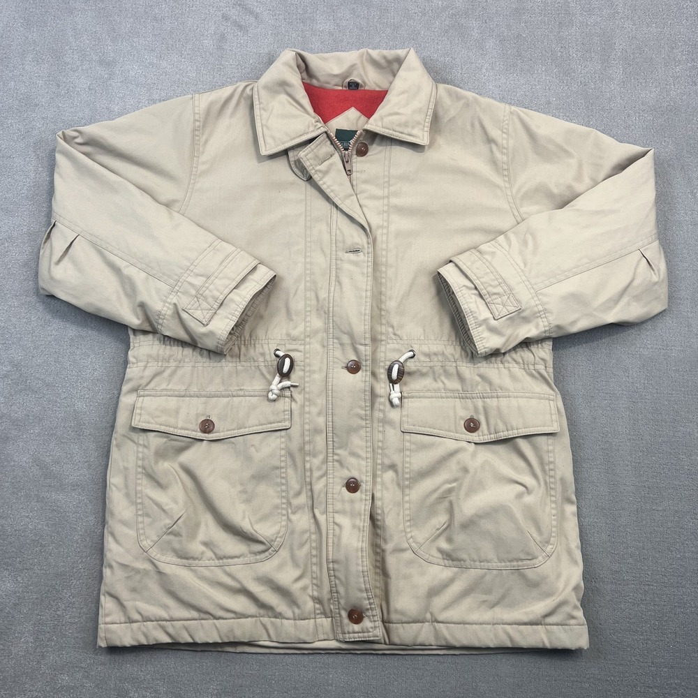 Cabin Creek Field Jacket Womens Medium Tan Khaki Utility Parka Fleece Lined Vtg